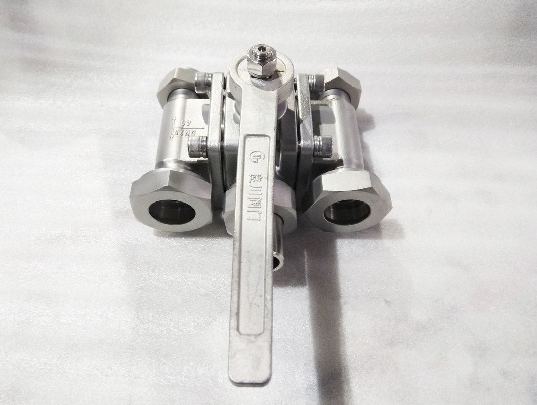 دریچه توپ کریوجنیک سه طرفه فولاد ضد زنگ DN25 برای LNG / LOX / گاز مایع